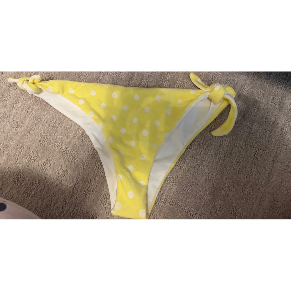 Beach Bunny Yellow Polka Dot Side Tie Bikini Bottoms Terry Cloth Swimwear Med